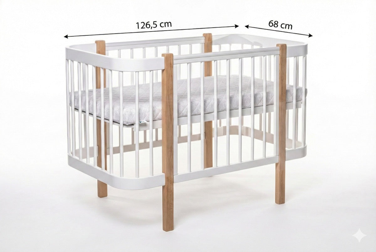 KOTTO Baby Crib ELIN + Mattress – Natural / White