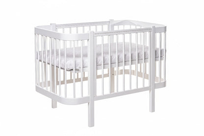 White KOTTO ELIN crib with both side panels removed for full toddler bed setup