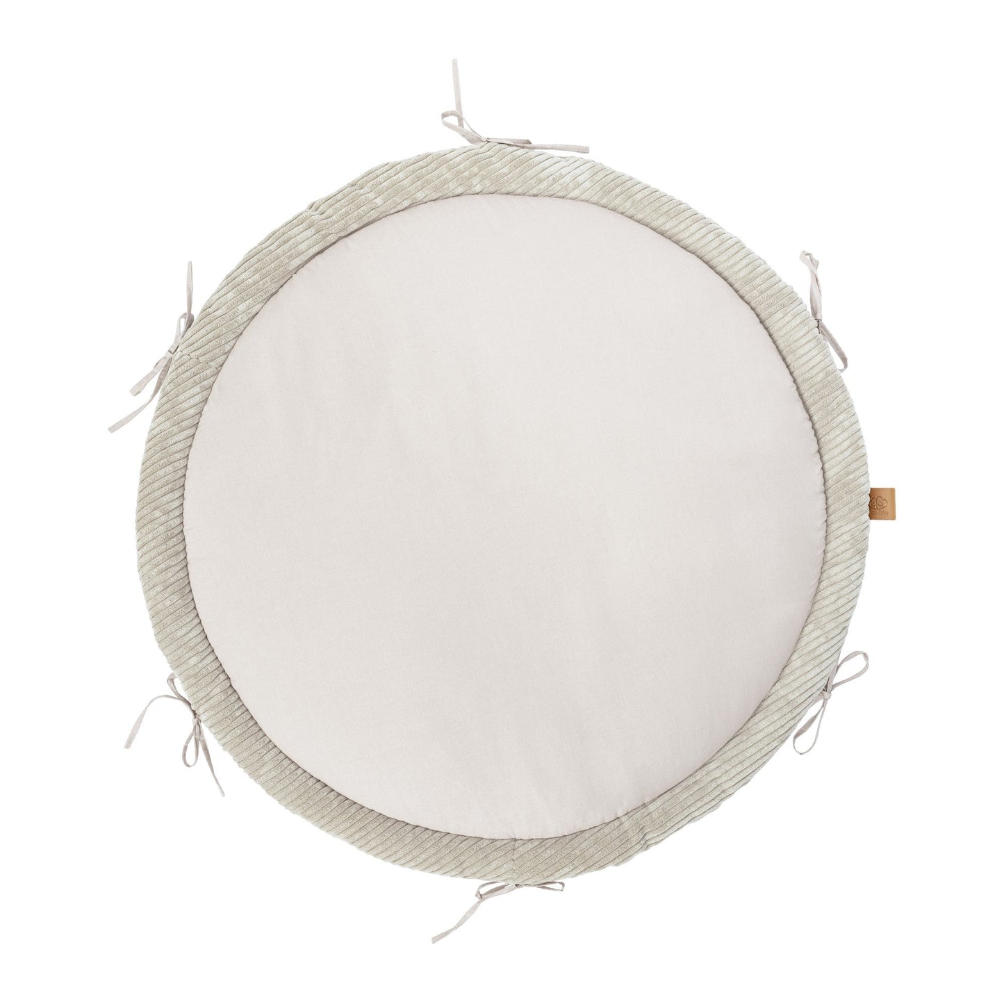 Ecru baby nest play mat top view displaying soft cotton center and braided crib bumper edge