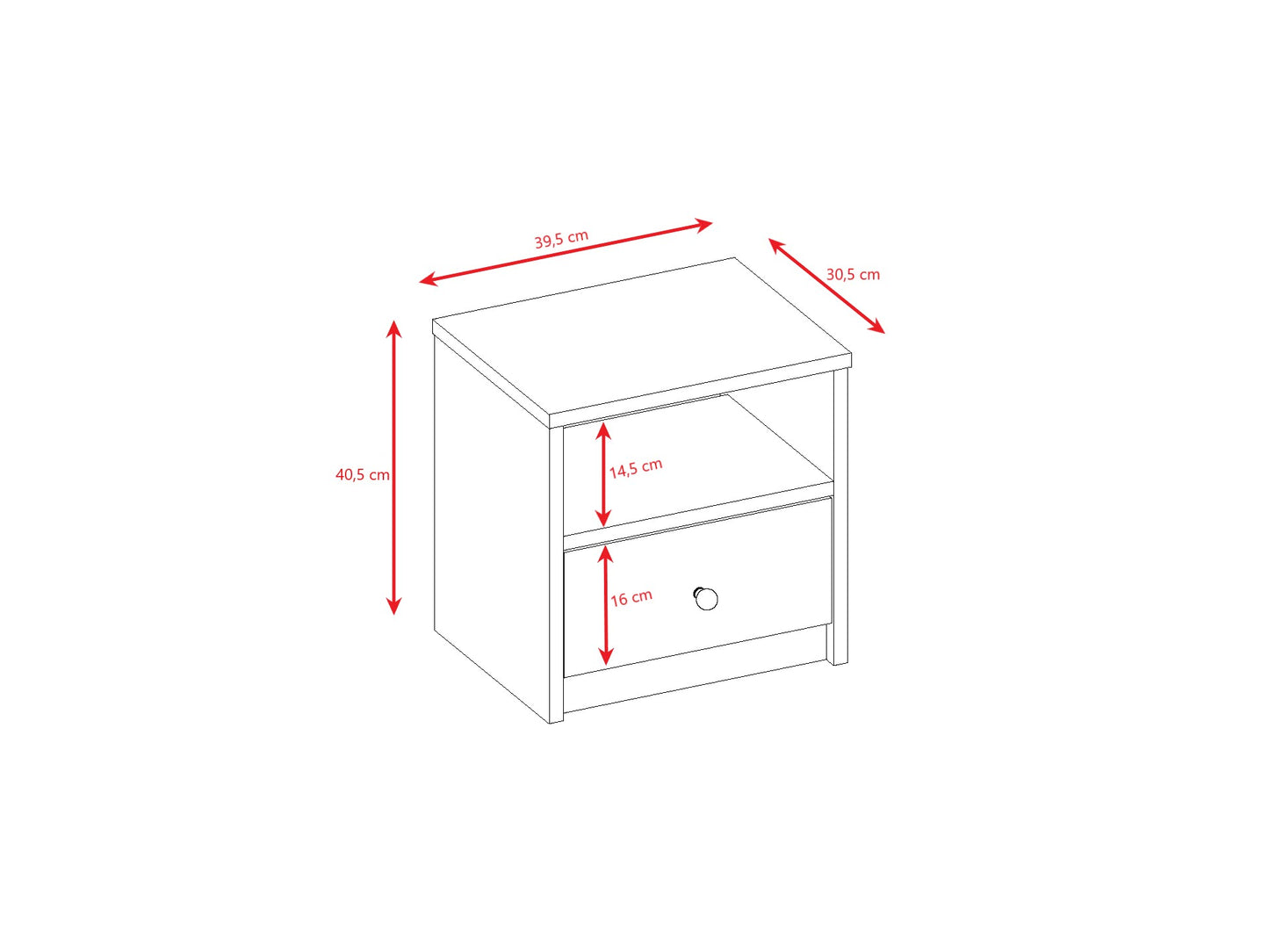Babydreams bedside table dimensions and measurements diagram
