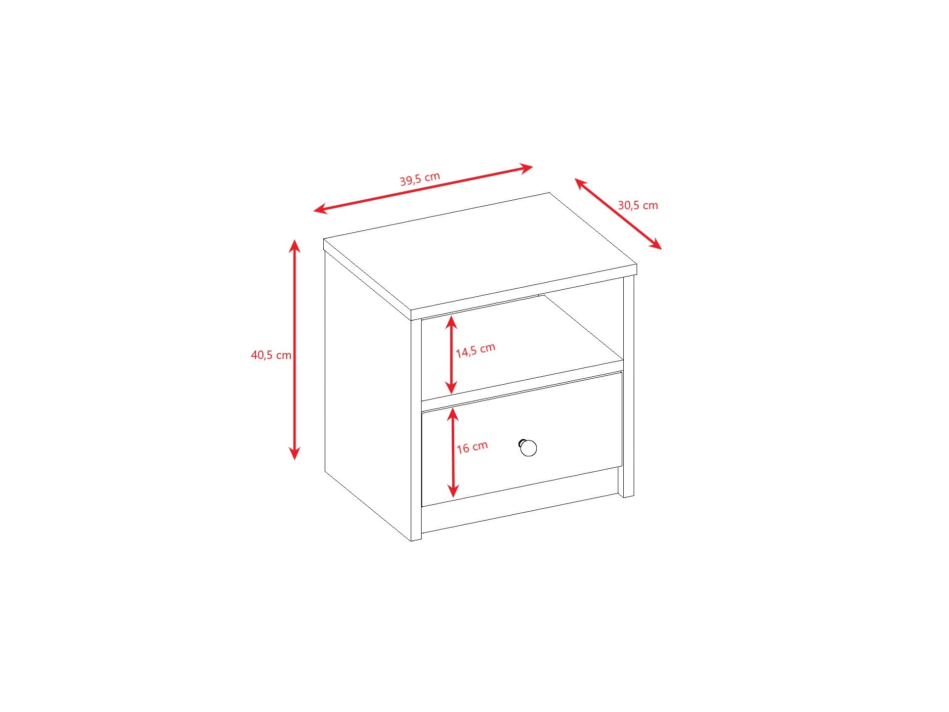 Babydreams bedside table dimensions and measurements diagram