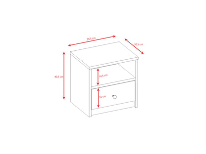 Babydreams bedside table dimensions and measurements diagram