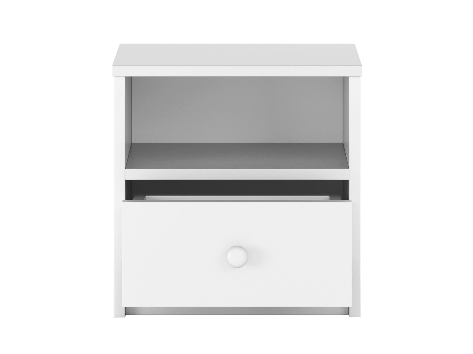 White Babydreams bedside table with drawer partially open