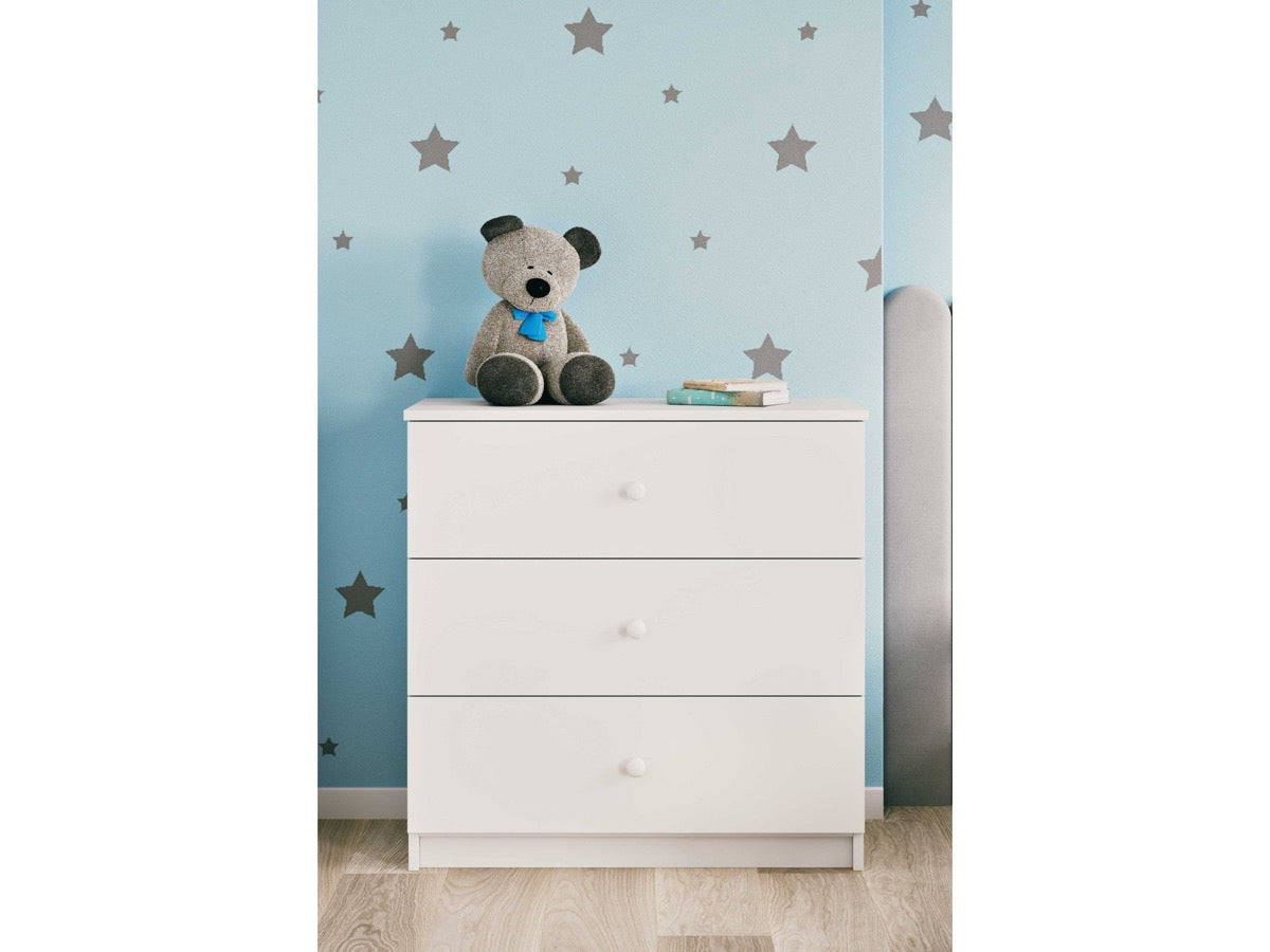Babydreams Chest of Drawers Nursery Storage – бял скрин с розови дръжки | Nestling
