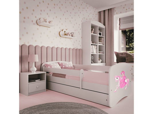 Princess children's bed with pink and white design in modern bedroom setting with guardrails