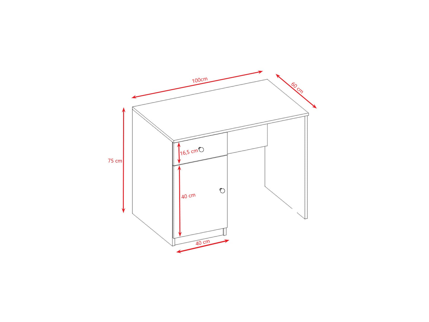 Babydreams Desk Kids and Teen Study Desk – line drawing dimensions diagram | Nestling