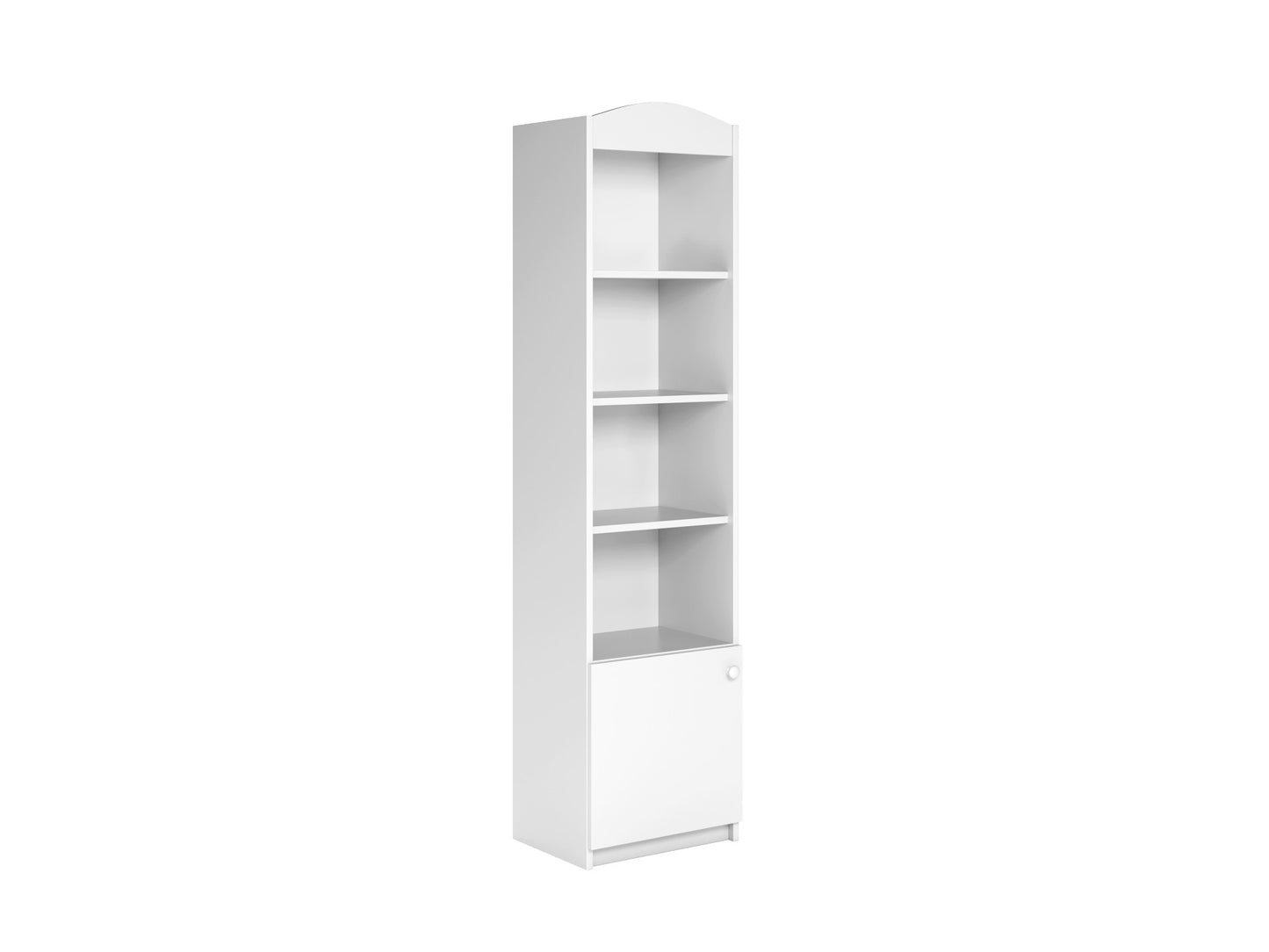 White single shelf with soft-close compartment and open storage shelves
