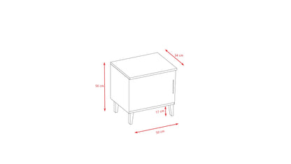 Kubi nightstand dimension diagram showing height, width and depth measurements