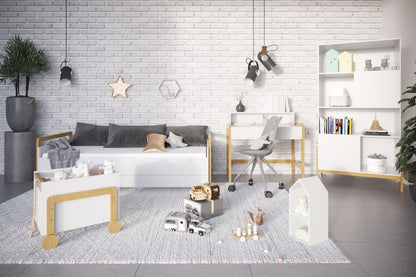 Bookshelf Victor Kids Scandinavian Bookcase Oak Legs – преден изглед бяла библиотека дъб | Nestling
