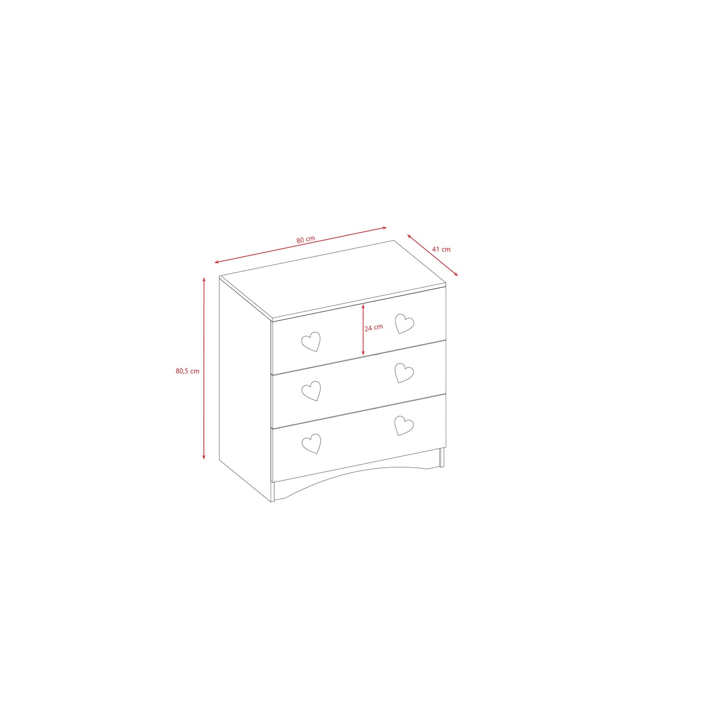 Technical dimension diagram of Julia chest of drawers with measurements