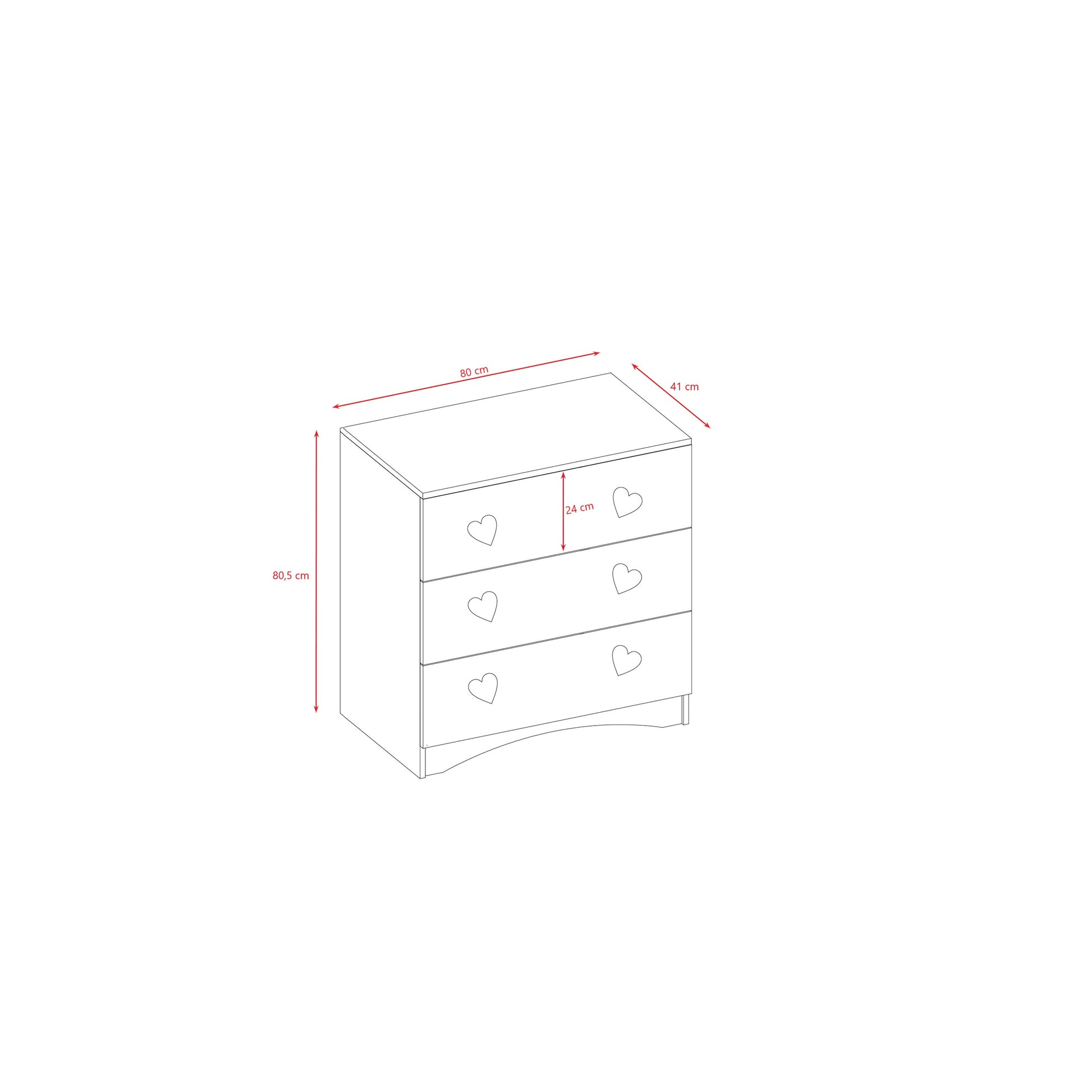 Technical dimension diagram of Julia chest of drawers with measurements