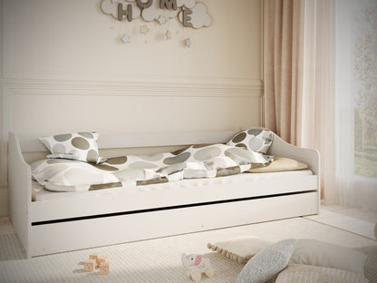 White Blanka children's bed with pull-out drawer in contemporary bedroom setting
