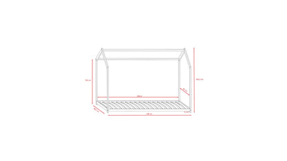Bella house bed dimension diagram showing length, width and height measurements