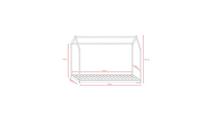Bella house bed dimension diagram showing length, width and height measurements