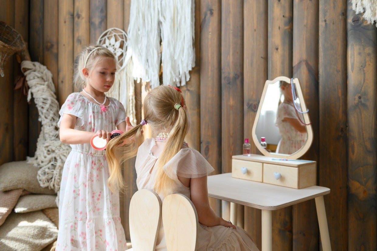 Family-scl Princess Beauty Table Chair with Mirror – bunny design variant with chair | Nestling
