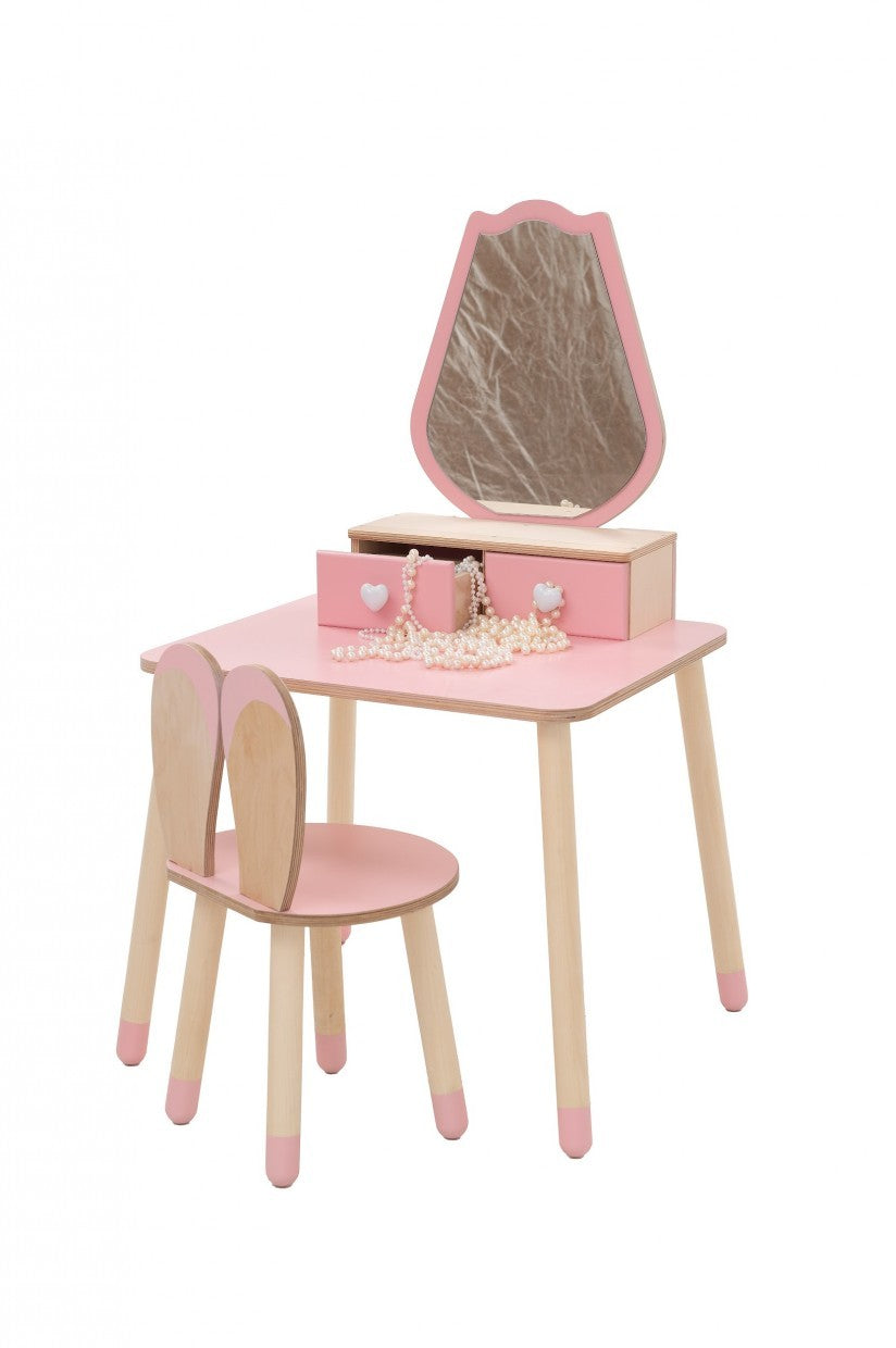 Family-scl Princess Beauty Table Chair with Mirror – child using vanity table bedroom | Nestling