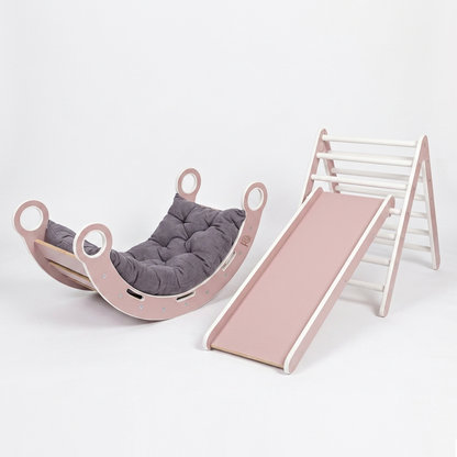 MeowBaby Dream Rocker with Slide & Ladder – Light Dusty Pink | Nestling