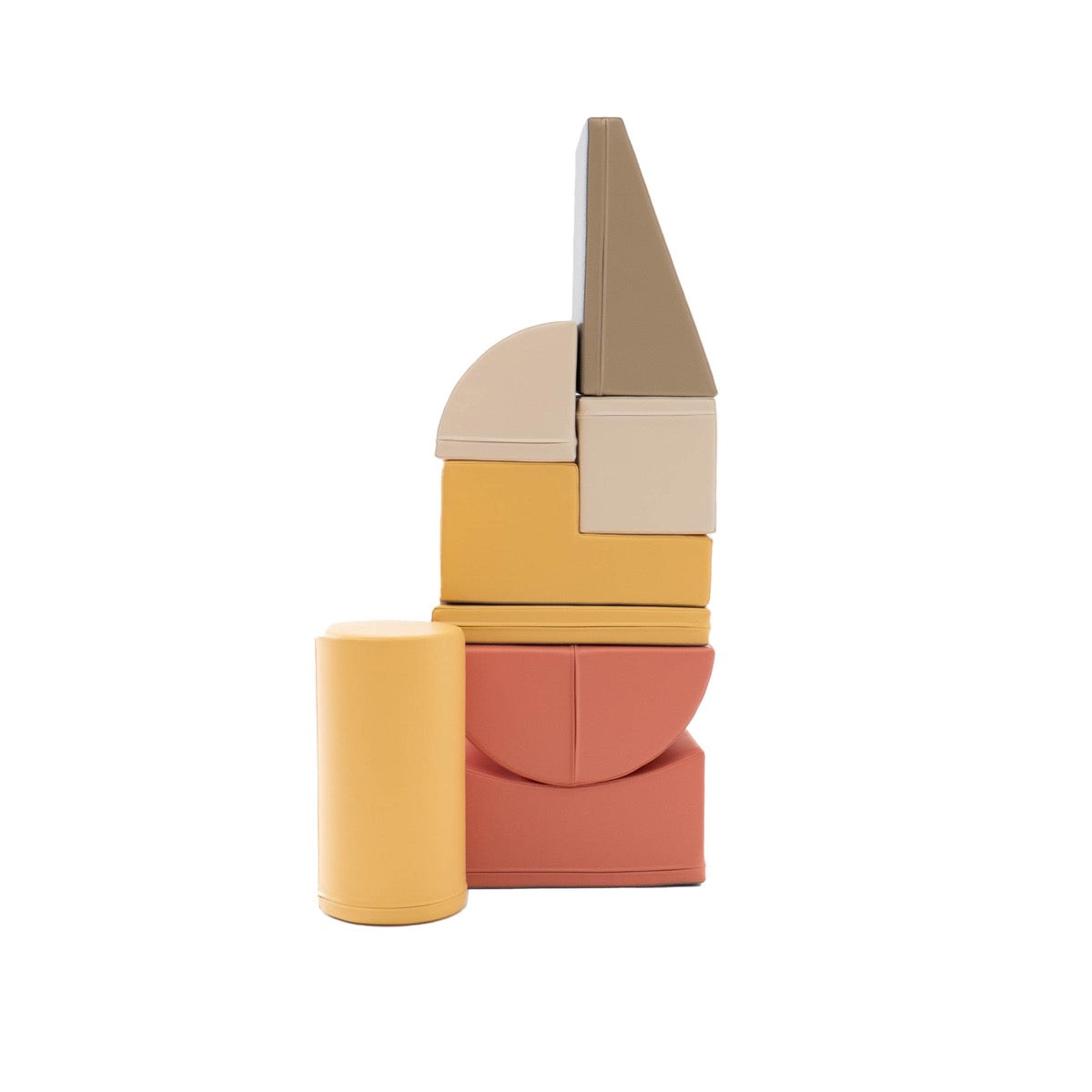 Alternative stacking arrangement of pastel foam blocks with cylinder and geometric shapes