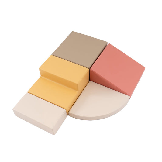 IGLU corner climber 5-piece foam block set in pastel pink, yellow, beige and gray