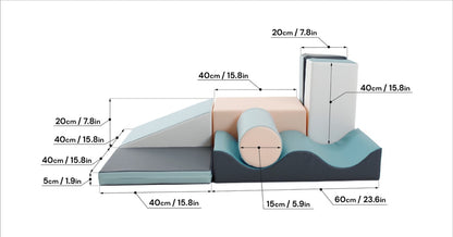 Dimension diagram showing measurements of IGLU Discoverer foam block set