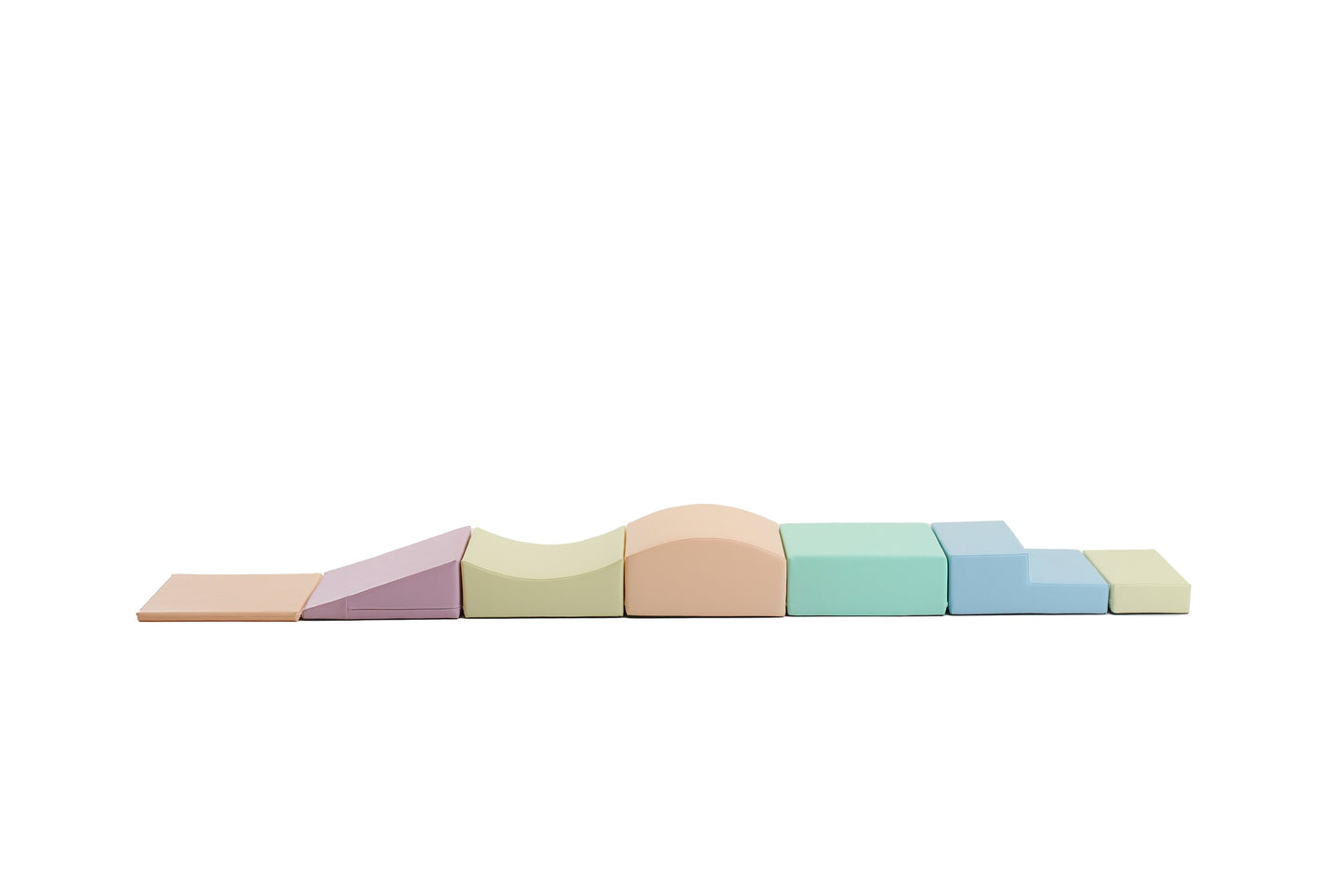 Side profile of stacked light pastel foam blocks with measurement details