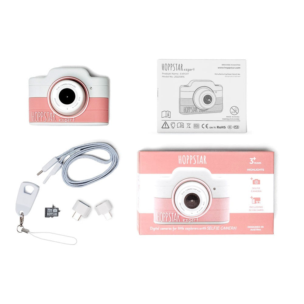 Conținutul pachetului Hoppstar Expert Blush: aparat, șnur, card microSD, adaptoare OTG și manual