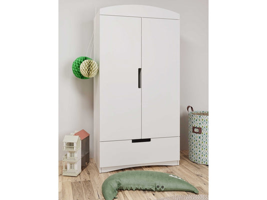 Kocot Kids Classic Wardrobe White Kids Room – front view double door white wardrobe | Nestling
