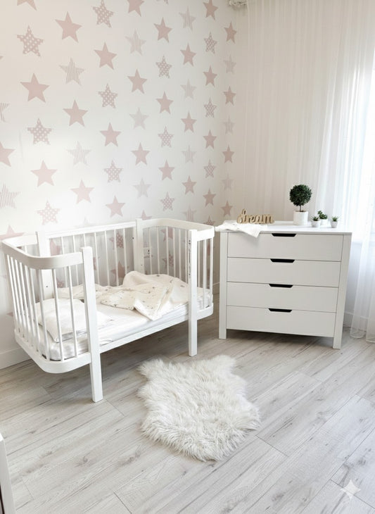 KOTTO Baby Crib ELIN with Mattress White Beechwood Bundle – детска стая кошара с матрак | Nestling