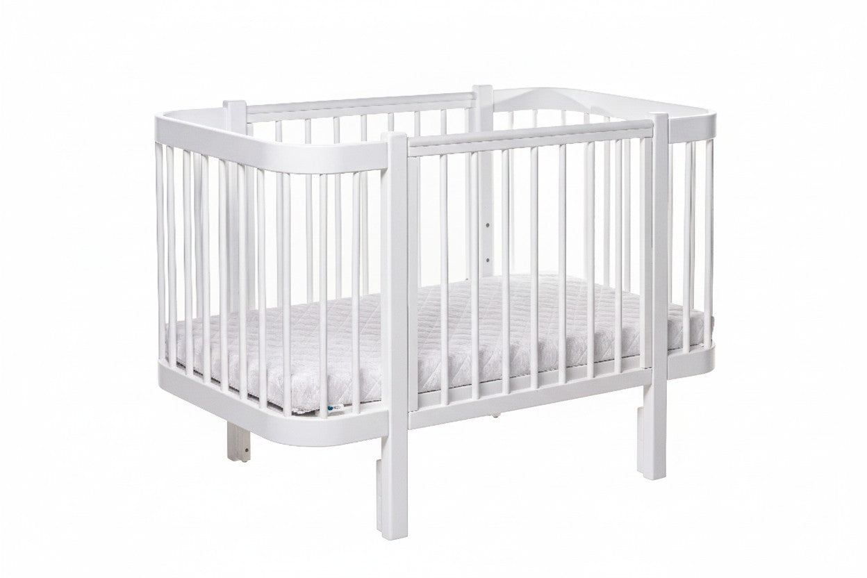 KOTTO Baby Crib ELIN with Mattress White Beechwood Bundle – crib mattress bundle packaged | Nestling