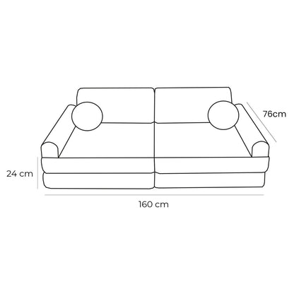 Modular sofa dimensions diagram showing 160cm width, 76cm height, and 24cm depth