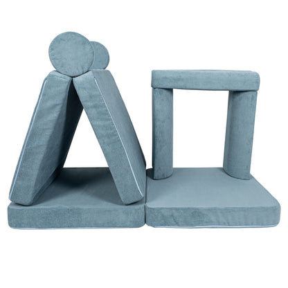 MeowBaby modular sofa pieces arranged as tent structure and play table configuration