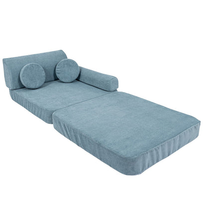 MeowBaby modular sofa extended as daybed with backrest and two cylindrical pillows