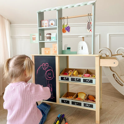 Woopie Wooden Food Truck Stand – 73 Pcs Role-Play Set