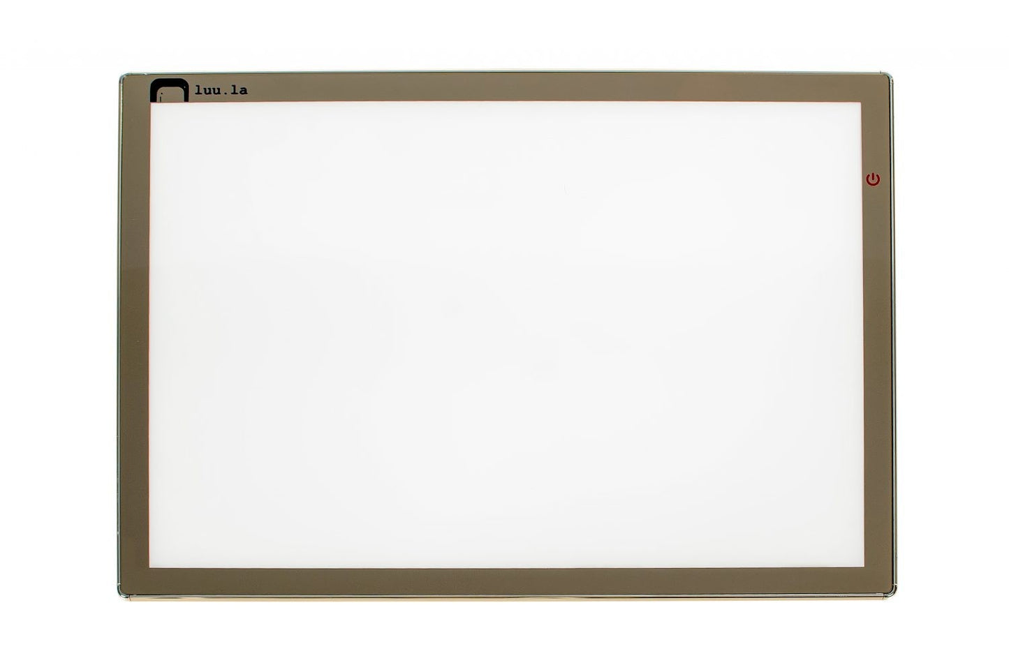 LUULA light board with golden aluminum frame viewed from above