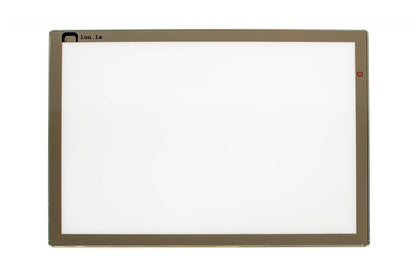 LUULA light board with golden aluminum frame viewed from above