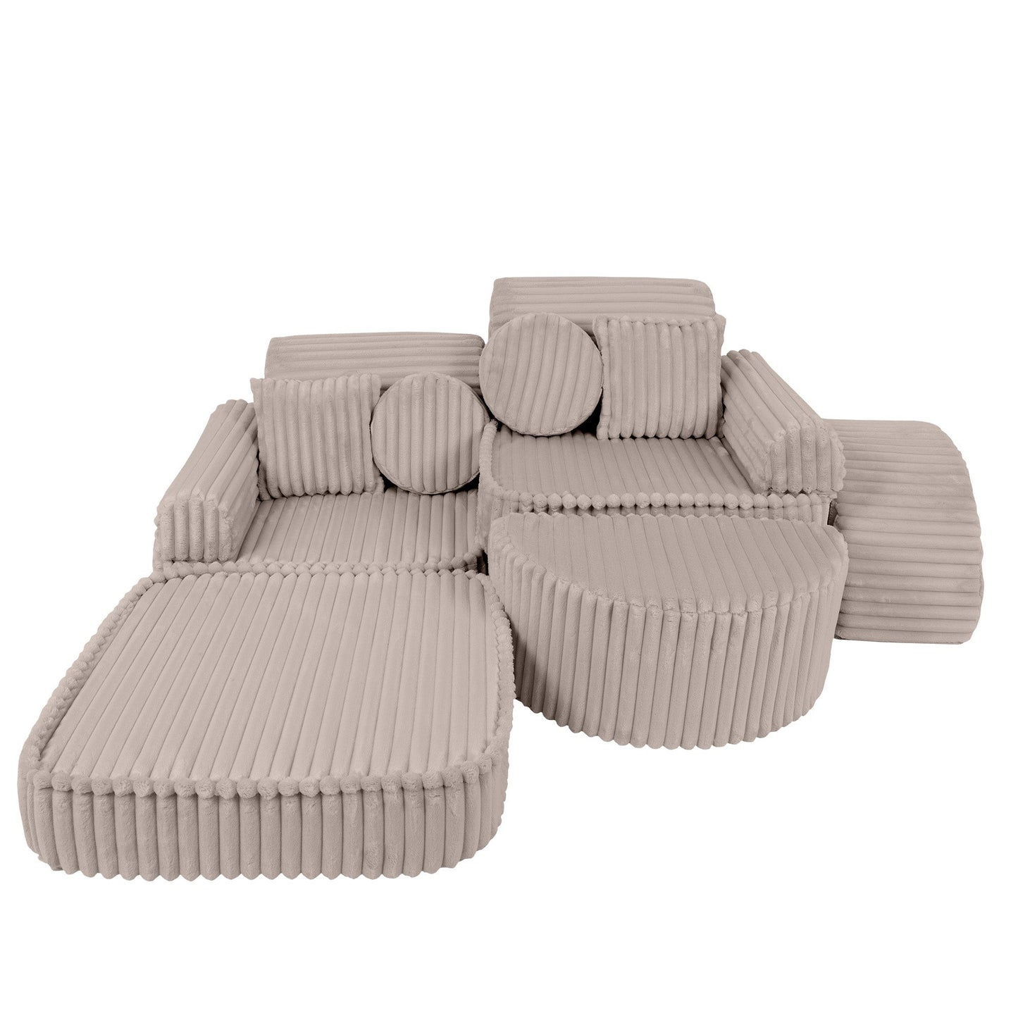 MeowBaby Churros Medium Modular Kids Sofa Beige Plus – corduroy foam play couch for kids | Nestling