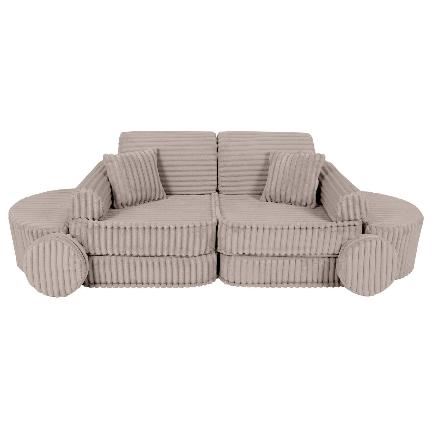 MeowBaby Churros Medium Modular Kids Sofa Beige Plus – side view of corduroy foam sofa | Nestling