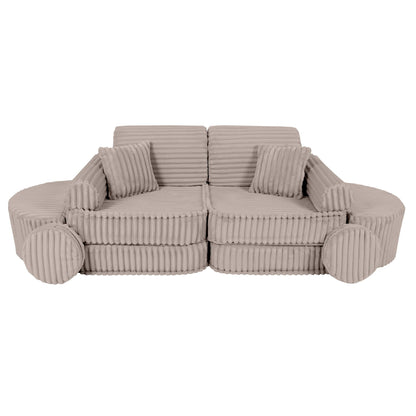 MeowBaby Churros Medium Modular Kids Sofa Beige Plus – side view of corduroy foam sofa | Nestling