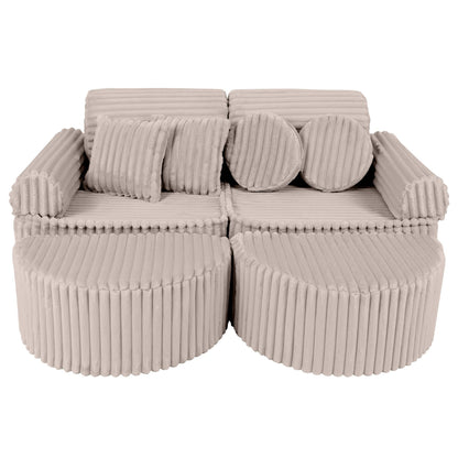 MeowBaby Churros Medium Modular Kids Sofa Beige Plus – compact corner sofa layout for toddlers | Nestling