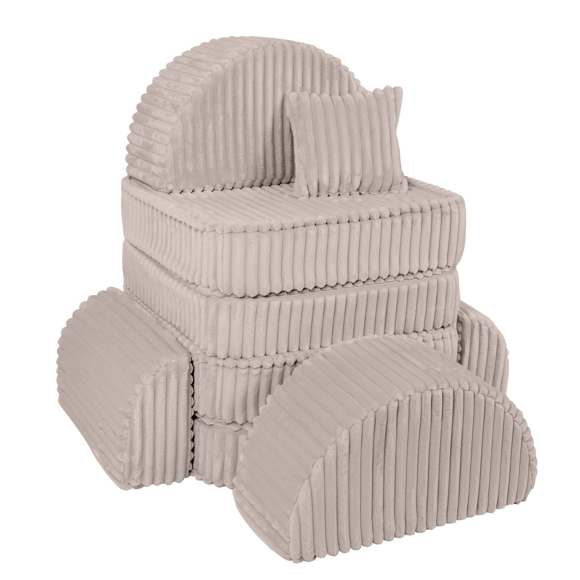 MeowBaby Churros Medium Modular Kids Sofa Beige Plus – lounge chaise configuration with bolster | Nestling