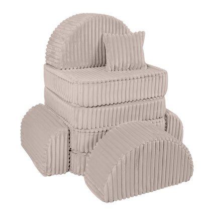 MeowBaby Churros Medium Modular Kids Sofa Beige Plus – lounge chaise configuration with bolster | Nestling