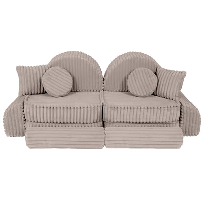 MeowBaby Churros Medium Modular Kids Sofa Beige Plus – full sofa assembled for playroom seating | Nestling