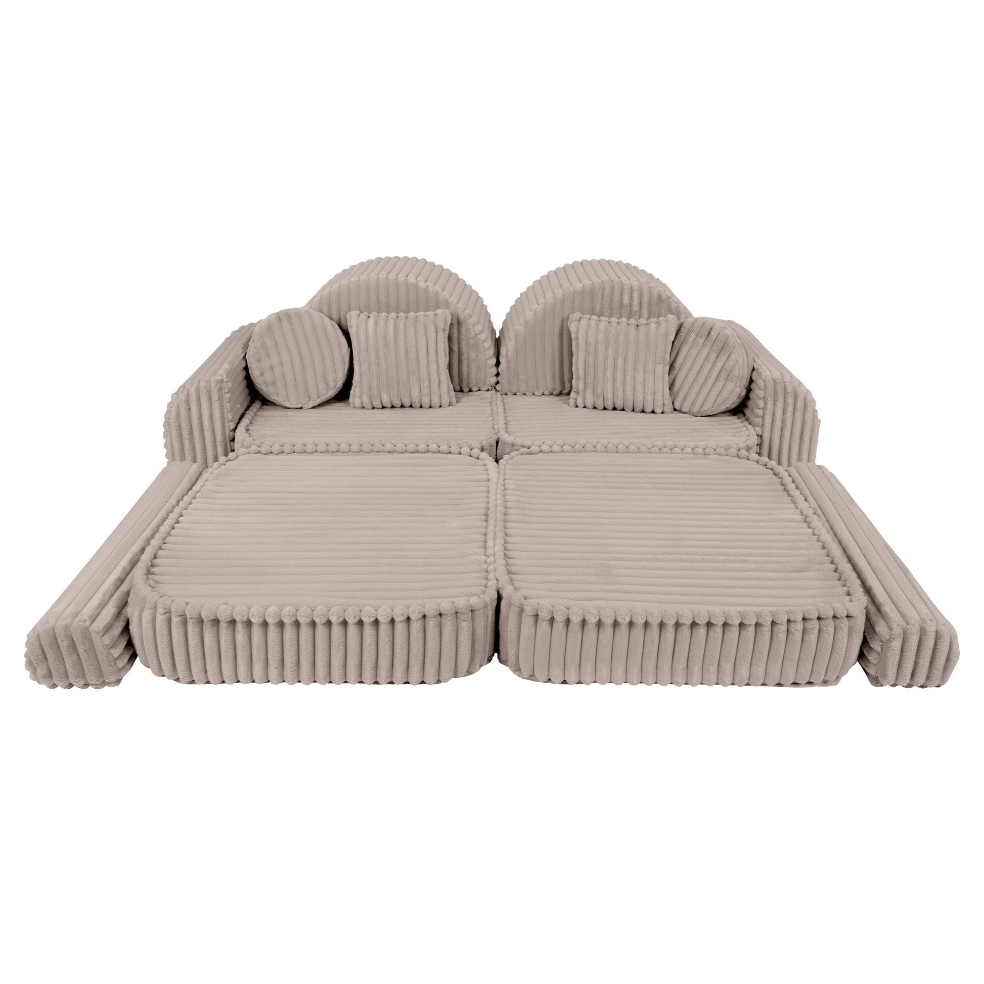 MeowBaby Churros Medium Modular Kids Sofa Beige Plus – sofa arrangement with beige cushion accessories | Nestling