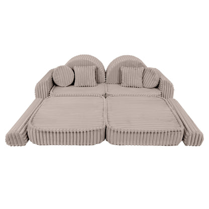 MeowBaby Churros Medium Modular Kids Sofa Beige Plus – sofa arrangement with beige cushion accessories | Nestling