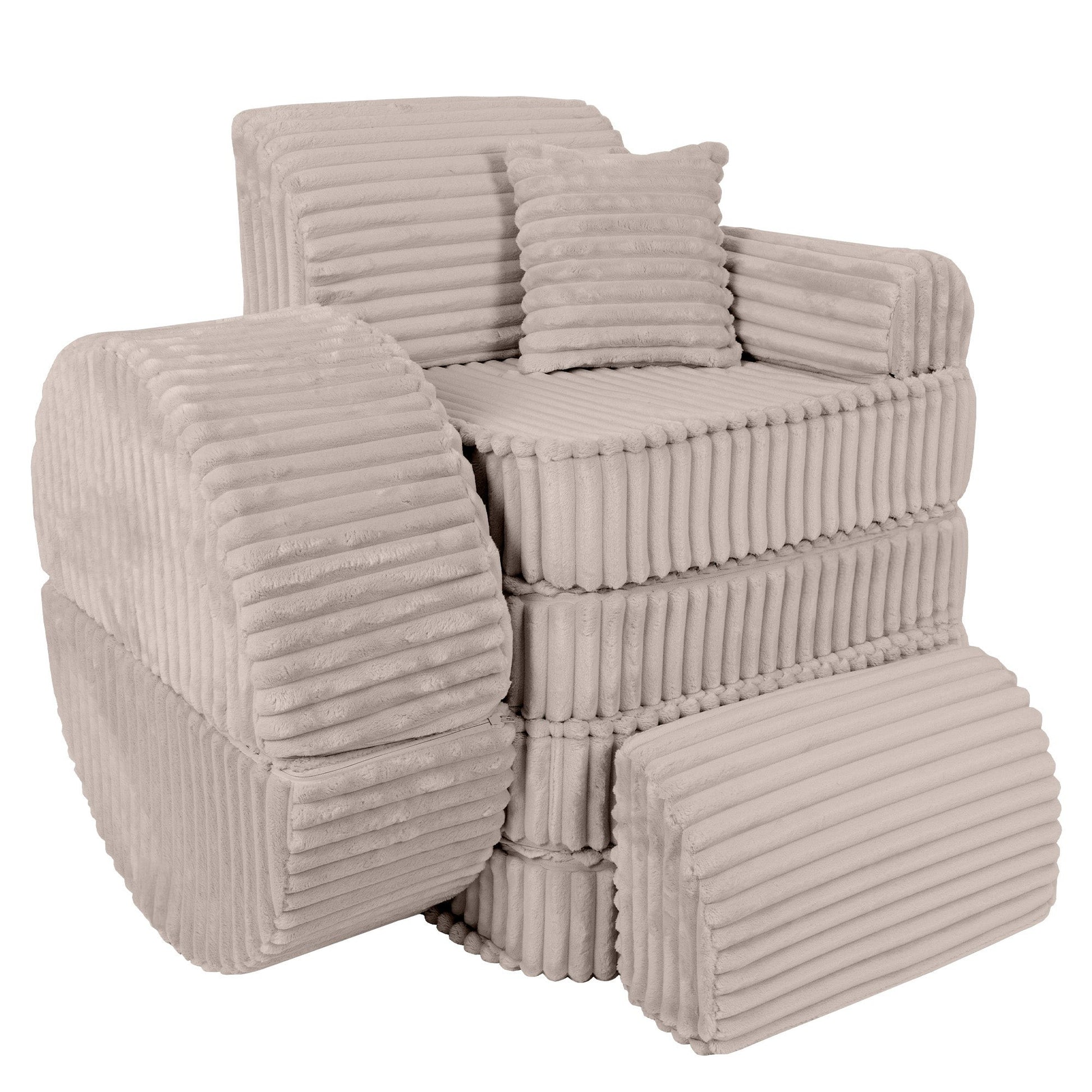 MeowBaby Churros Medium Modular Kids Sofa Beige Plus – rearranged modular foam play couch | Nestling