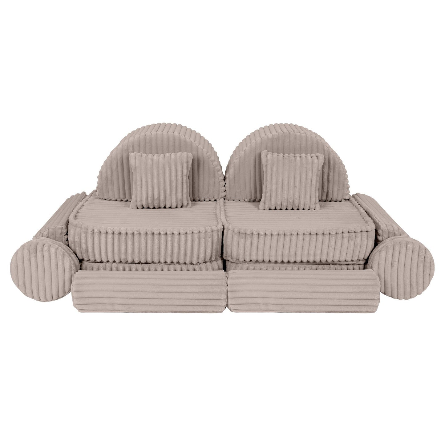 MeowBaby Churros Medium Modular Kids Sofa Beige Plus – sofa with round pillows and ottoman | Nestling