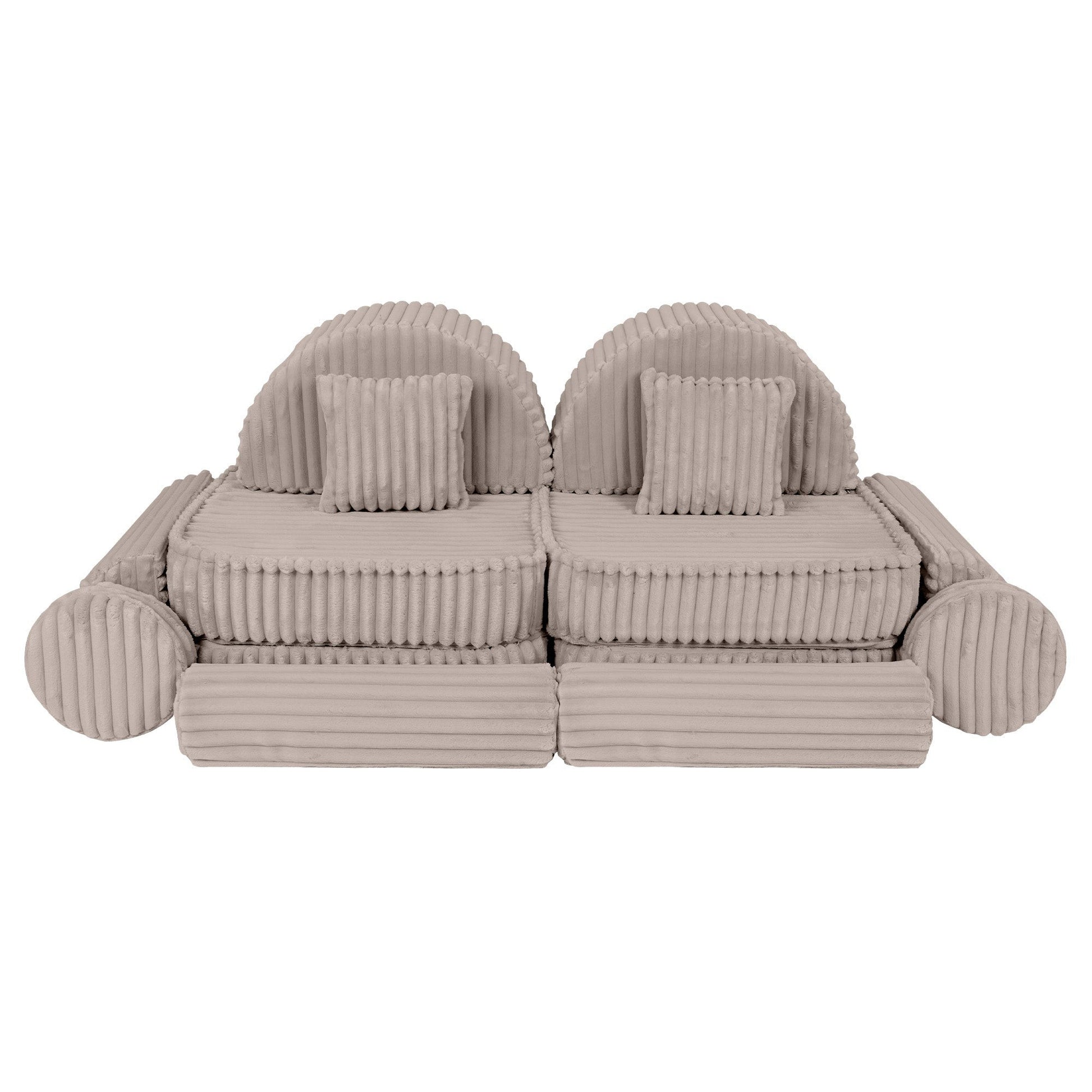 MeowBaby Churros Medium Modular Kids Sofa Beige Plus – sofa with round pillows and ottoman | Nestling