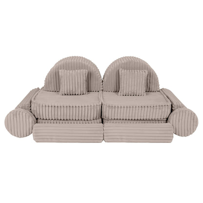 MeowBaby Churros Medium Modular Kids Sofa Beige Plus – sofa with round pillows and ottoman | Nestling
