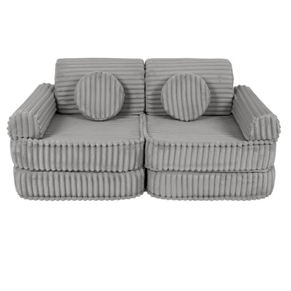 MeowBaby Churros Medium Modular Kids Sofa Moon Grey – corduroy foam play couch for kids | Nestling