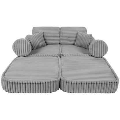 MeowBaby Churros Medium Modular Kids Sofa Moon Grey – rearranged modular foam seating | Nestling